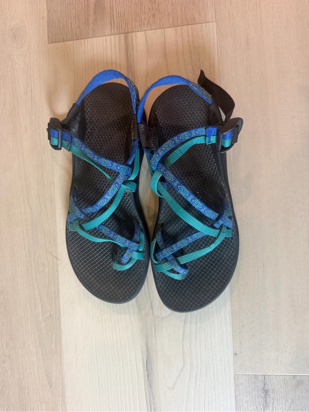 Chaco Teal and Blue Strappy Sport Sandals